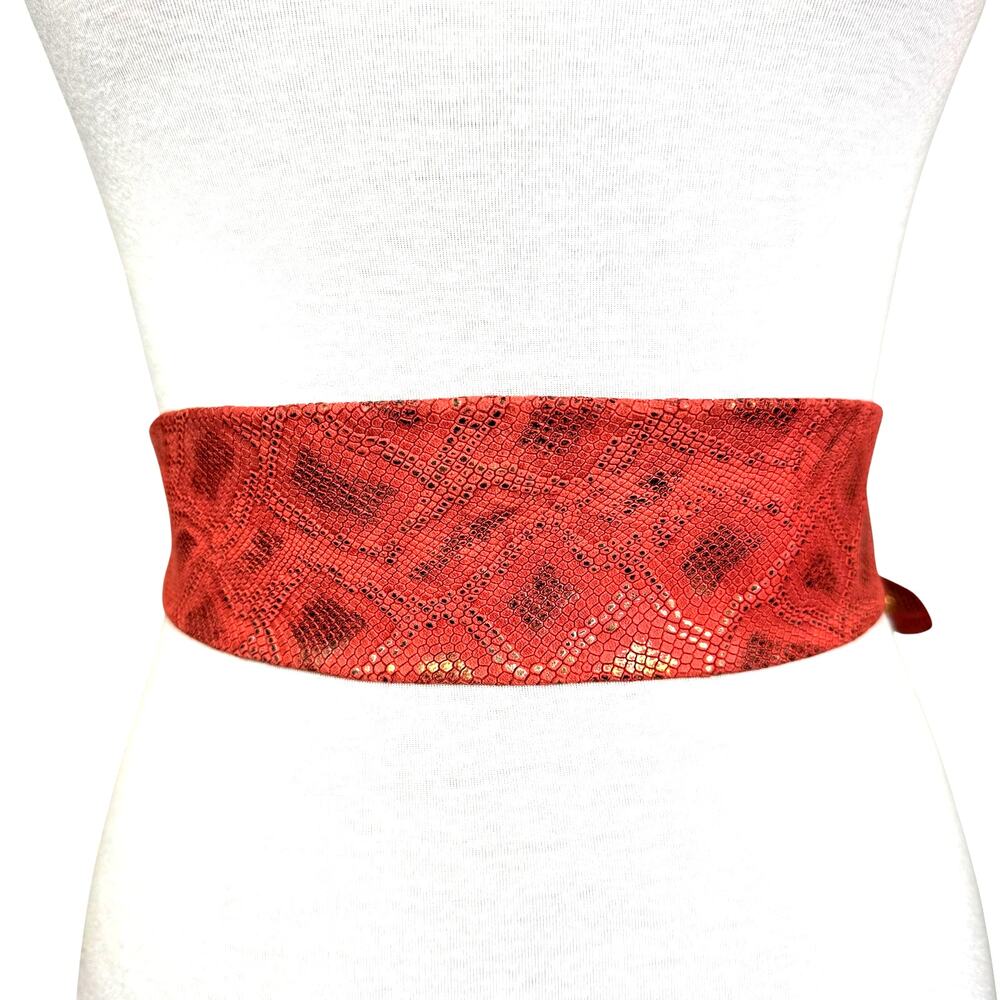 ADA Collection Naomi Argentinean OS Coral Leather Metallic Snakeskin Wrap Belt